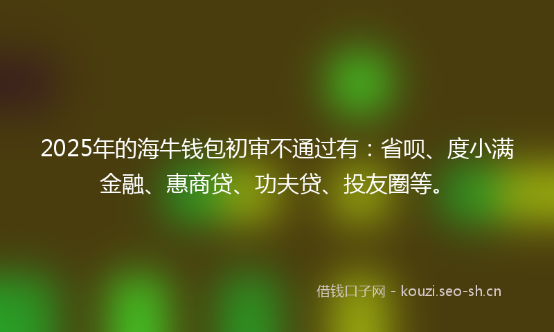 2025年的海牛钱包初审不通过有：省呗、度小满金融、惠商贷、功夫贷、投友圈等。