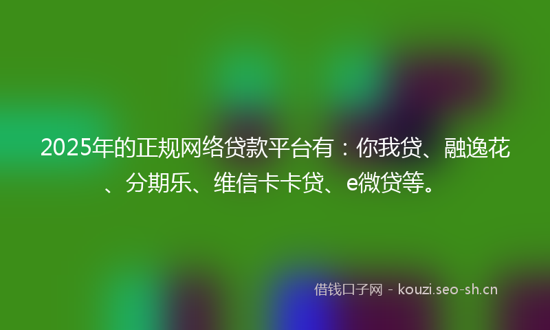 2025年的正规网络贷款平台有：你我贷、融逸花、分期乐、维信卡卡贷、e微贷等。