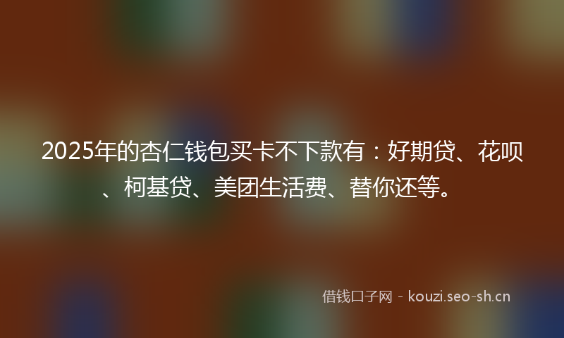 2025年的杏仁钱包买卡不下款有：好期贷、花呗、柯基贷、美团生活费、替你还等。