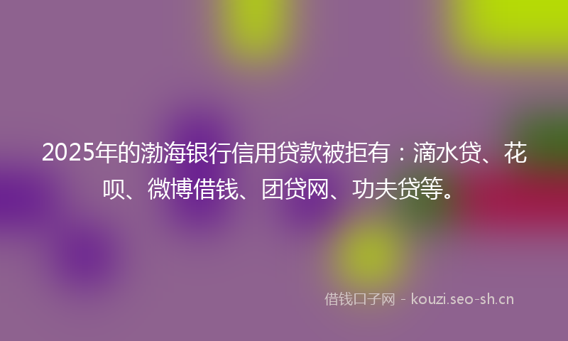 2025年的渤海银行信用贷款被拒有：滴水贷、花呗、微博借钱、团贷网、功夫贷等。