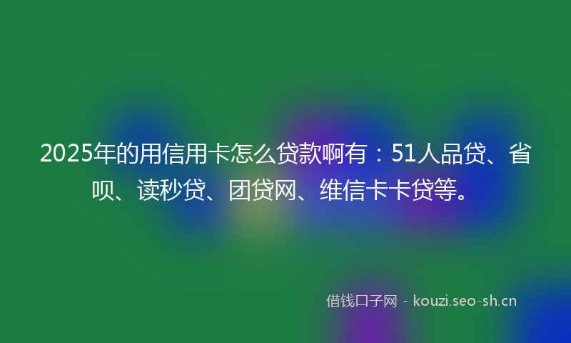 2025年的用信用卡怎么贷款啊有:51人品贷、省呗、读秒贷、团贷网、维信卡卡贷等。