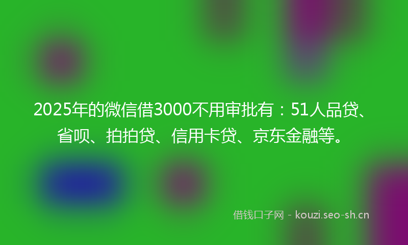 2025年的微信借3000不用审批有：51人品贷、省呗、拍拍贷、信用卡贷、京东金融等。