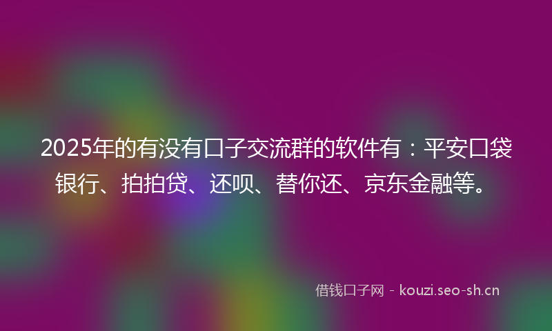 2025年的有没有口子交流群的软件有：平安口袋银行、拍拍贷、还呗、替你还、京东金融等。
