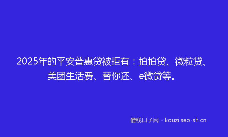 2025年的平安普惠贷被拒有：拍拍贷、微粒贷、美团生活费、替你还、e微贷等。