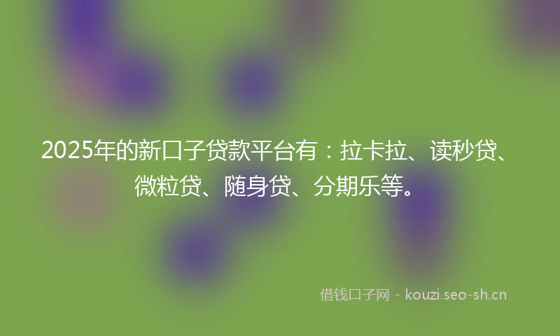 2025年的新口子贷款平台有：拉卡拉、读秒贷、微粒贷、随身贷、分期乐等。