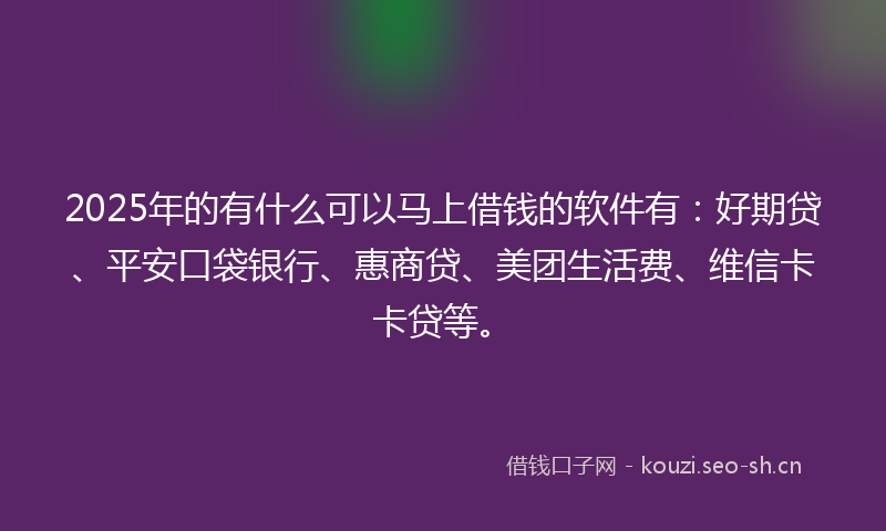 2025年的有什么可以马上借钱的软件有：好期贷、平安口袋银行、惠商贷、美团生活费、维信卡卡贷等。