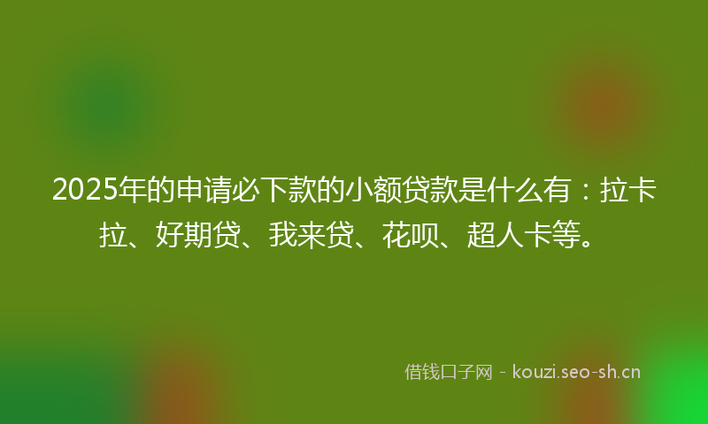2025年的申请必下款的小额贷款是什么有：拉卡拉、好期贷、我来贷、花呗、超人卡等。