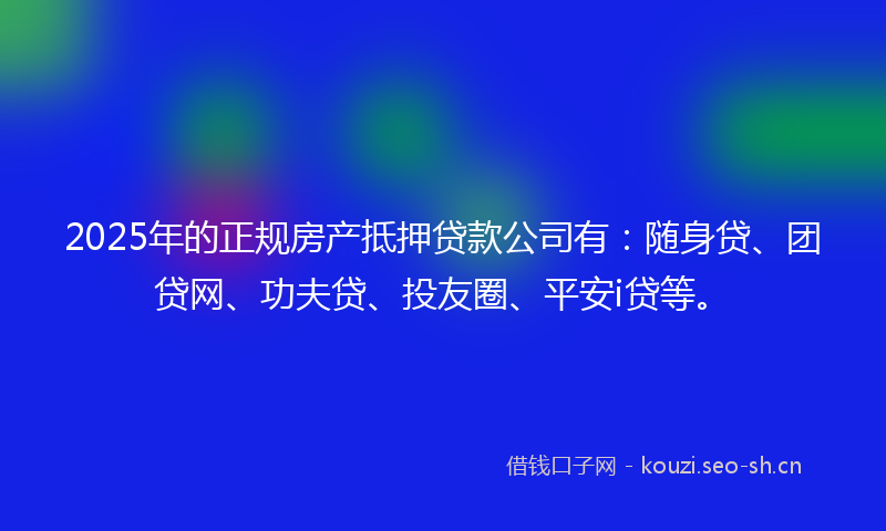 2025年的正规房产抵押贷款公司有：随身贷、团贷网、功夫贷、投友圈、平安i贷等。