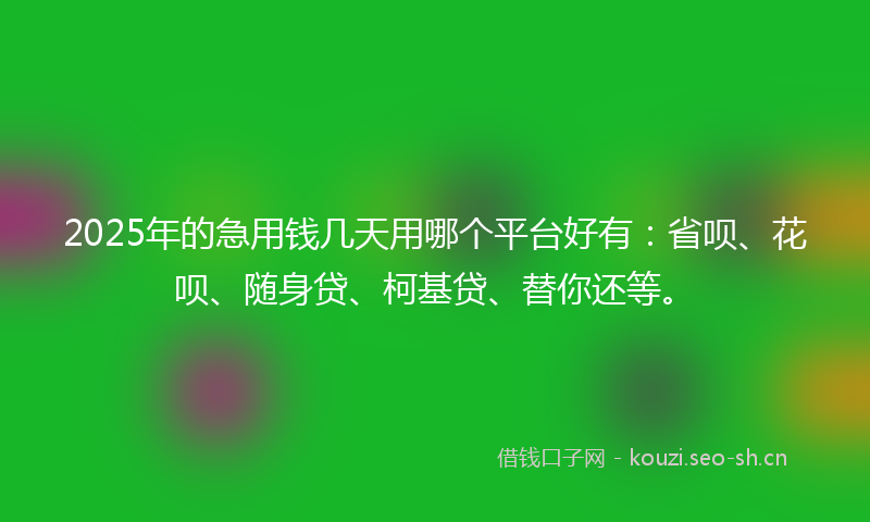 2025年的急用钱几天用哪个平台好有：省呗、花呗、随身贷、柯基贷、替你还等。