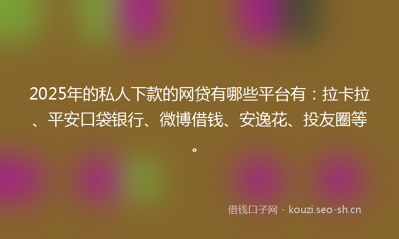 2025年的私人下款的网贷有哪些平台有：拉卡拉、平安口袋银行、微博借钱、安逸花、投友圈等。