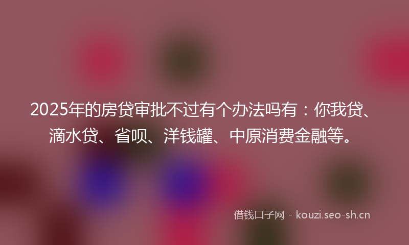 2025年的房贷审批不过有个办法吗有：你我贷、滴水贷、省呗、洋钱罐、中原消费金融等。
