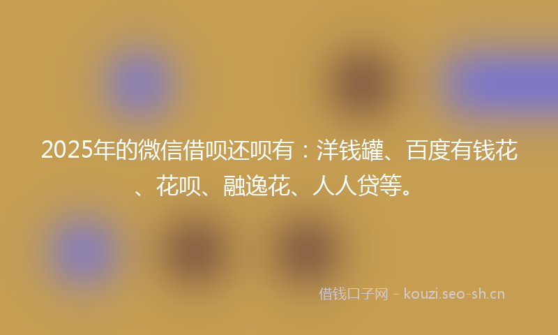 2025年的微信借呗还呗有：洋钱罐、百度有钱花、花呗、融逸花、人人贷等。