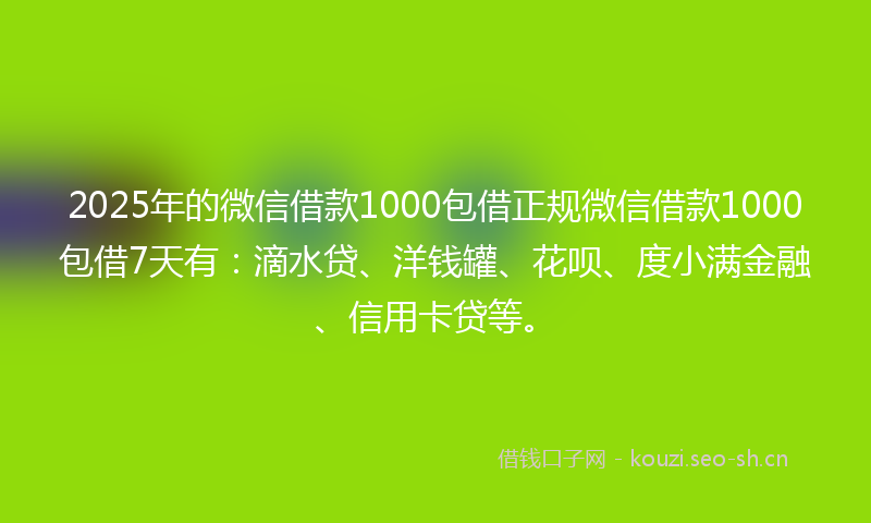 2025年的微信借款1000包借正规微信借款1000包借7天有：滴水贷、洋钱罐、花呗、度小满金融、信用卡贷等。