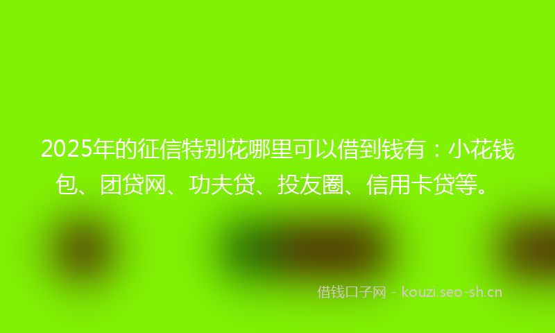 2025年的征信特别花哪里可以借到钱有：小花钱包、团贷网、功夫贷、投友圈、信用卡贷等。