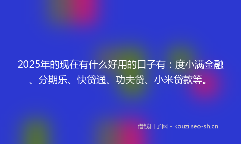 2025年的现在有什么好用的口子有：度小满金融、分期乐、快贷通、功夫贷、小米贷款等。