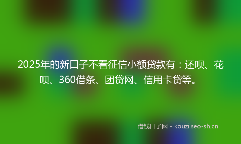 2025年的新口子不看征信小额贷款有：还呗、花呗、360借条、团贷网、信用卡贷等。