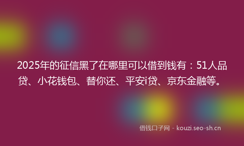 2025年的征信黑了在哪里可以借到钱有：51人品贷、小花钱包、替你还、平安i贷、京东金融等。