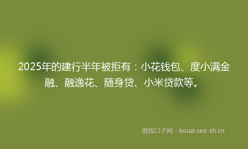 2025年的建行半年被拒有：小花钱包、度小满金融、融逸花、随身贷、小米贷款等。