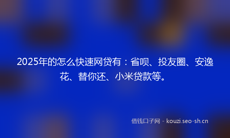2025年的怎么快速网贷有:省呗、投友圈、安逸花、替你还、小米贷款等。