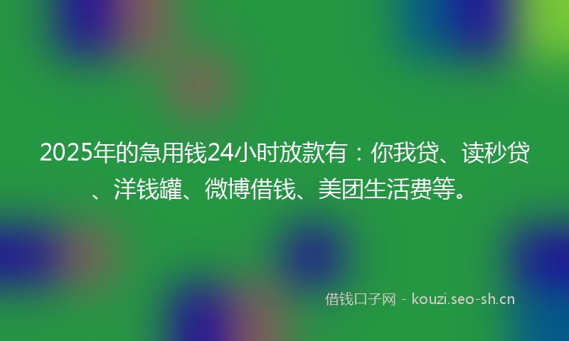 2025年的急用钱24小时放款有:你我贷、读秒贷、洋钱罐、微博借钱、美团生活费等。