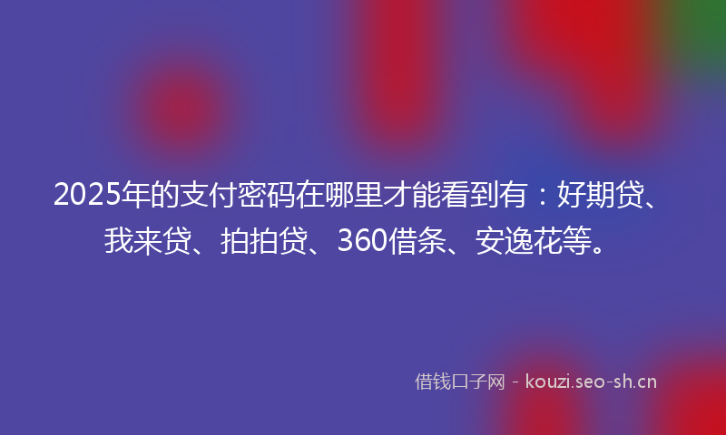 2025年的支付密码在哪里才能看到有:好期贷、我来贷、拍拍贷、360借条、安逸花等。
