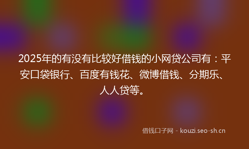 2025年的有没有比较好借钱的小网贷公司有：平安口袋银行、百度有钱花、微博借钱、分期乐、人人贷等。