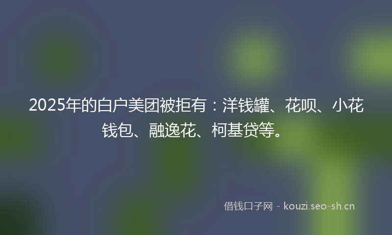 2025年的白户美团被拒有：洋钱罐、花呗、小花钱包、融逸花、柯基贷等。
