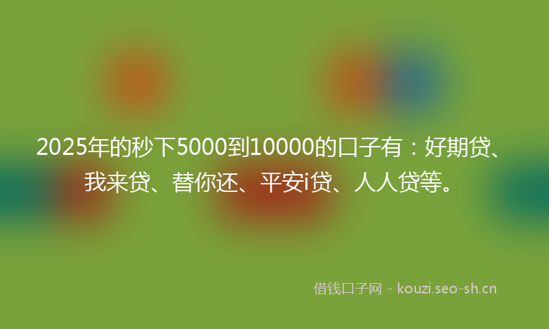 2025年的秒下5000到10000的口子有：好期贷、我来贷、替你还、平安i贷、人人贷等。