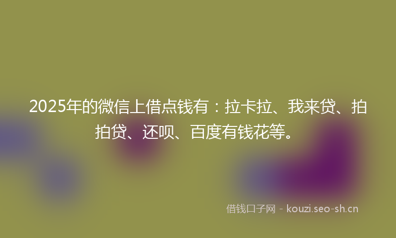 2025年的微信上借点钱有:拉卡拉、我来贷、拍拍贷、还呗、百度有钱花等。
