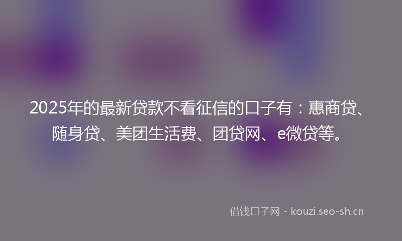 2025年的最新贷款不看征信的口子有：惠商贷、随身贷、美团生活费、团贷网、e微贷等。