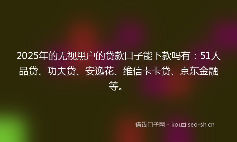 2025年的无视黑户的贷款口子能下款吗有：51人品贷、功夫贷、安逸花、维信卡卡贷、京东金融等。