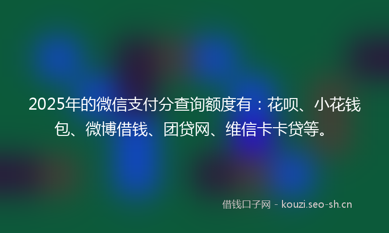 2025年的微信支付分查询额度有：花呗、小花钱包、微博借钱、团贷网、维信卡卡贷等。