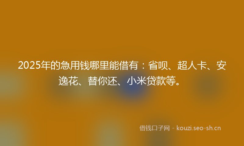 2025年的急用钱哪里能借有：省呗、超人卡、安逸花、替你还、小米贷款等。
