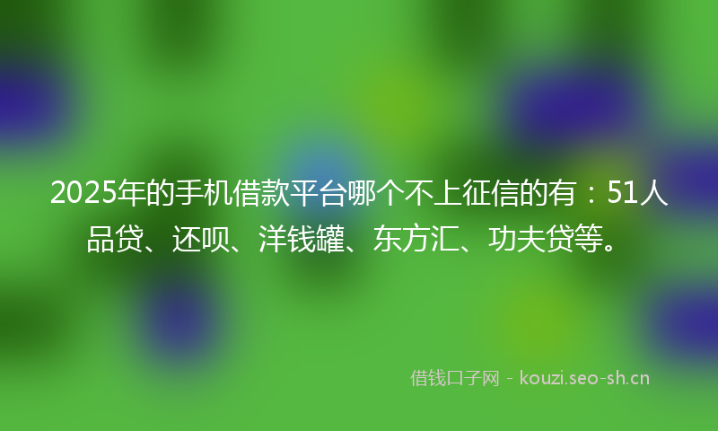 2025年的手机借款平台哪个不上征信的有：51人品贷、还呗、洋钱罐、东方汇、功夫贷等。