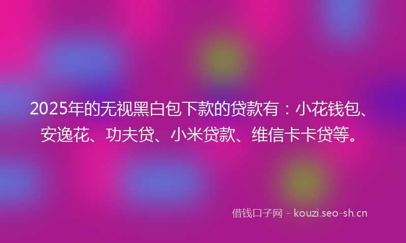 2025年的无视黑白包下款的贷款有：小花钱包、安逸花、功夫贷、小米贷款、维信卡卡贷等。