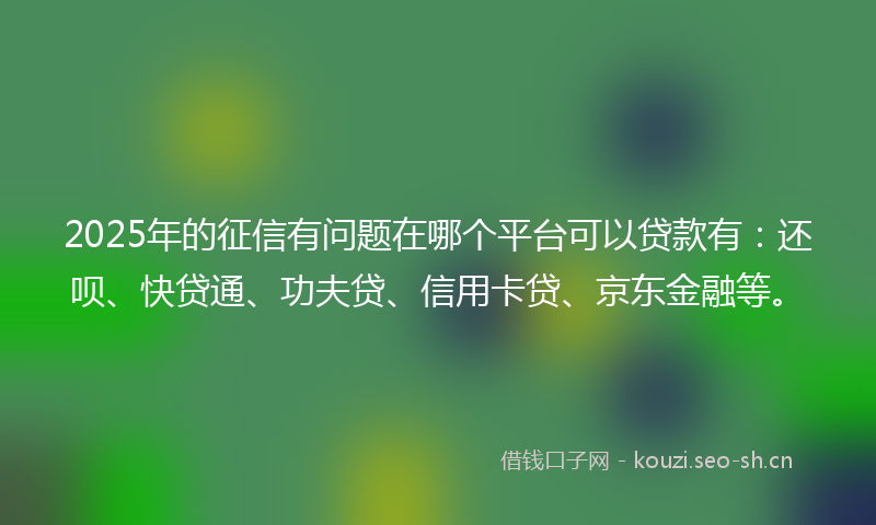 2025年的征信有问题在哪个平台可以贷款有：还呗、快贷通、功夫贷、信用卡贷、京东金融等。