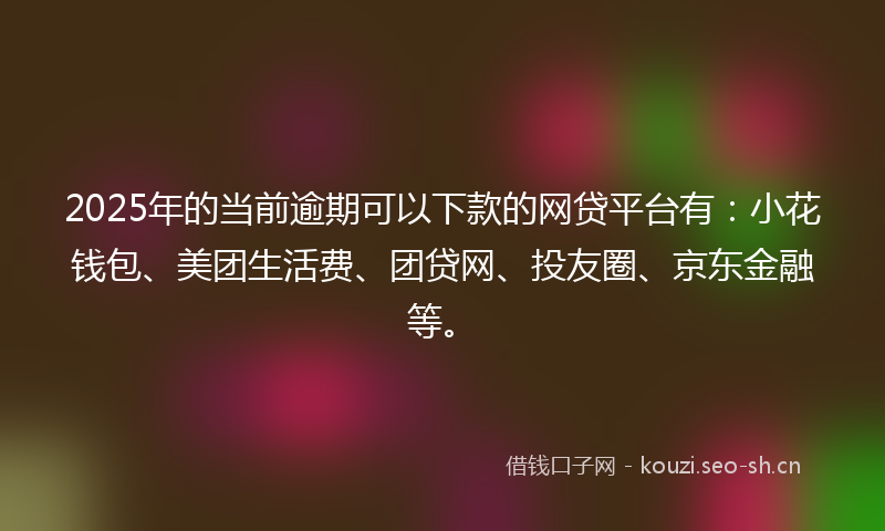 2025年的当前逾期可以下款的网贷平台有：小花钱包、美团生活费、团贷网、投友圈、京东金融等。