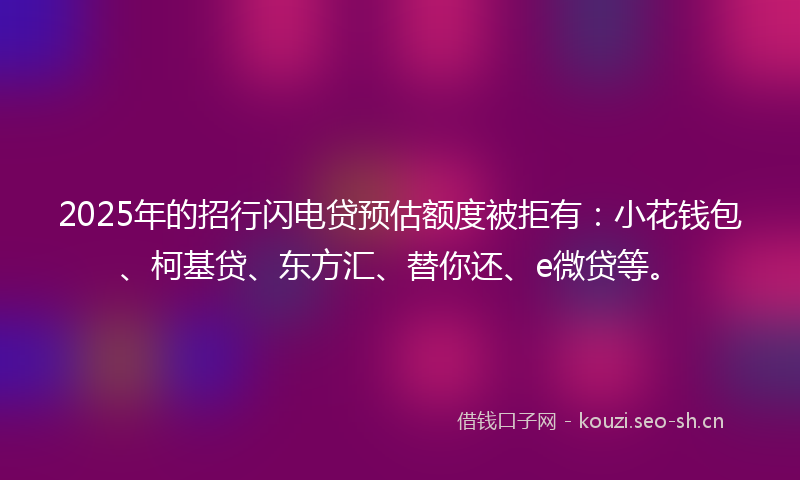 2025年的招行闪电贷预估额度被拒有：小花钱包、柯基贷、东方汇、替你还、e微贷等。