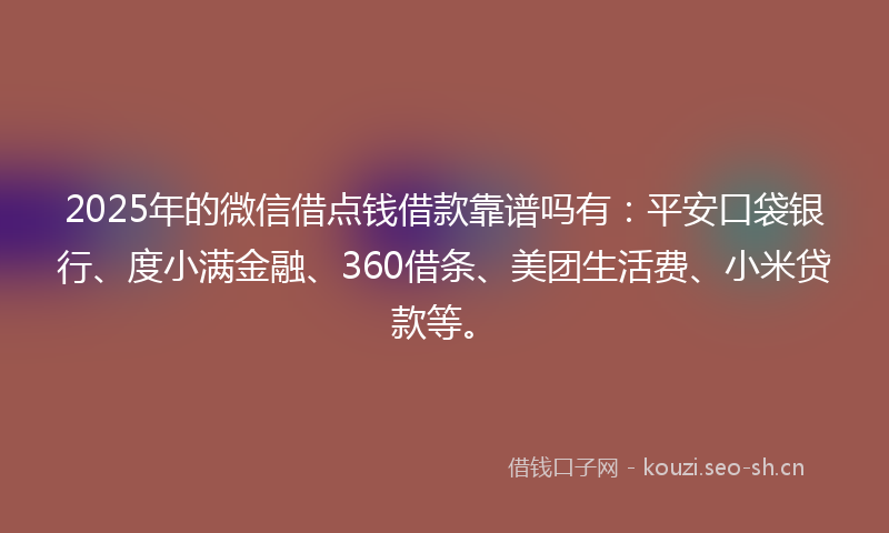 2025年的微信借点钱借款靠谱吗有：平安口袋银行、度小满金融、360借条、美团生活费、小米贷款等。