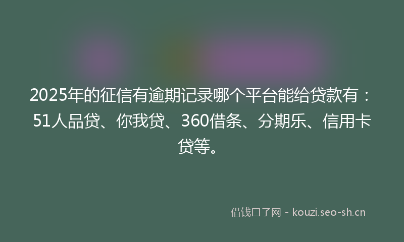 2025年的征信有逾期记录哪个平台能给贷款有：51人品贷、你我贷、360借条、分期乐、信用卡贷等。