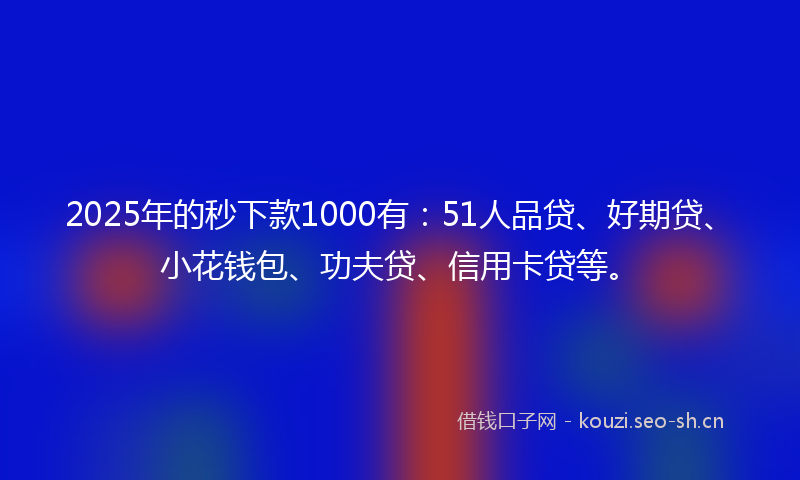 2025年的秒下款1000有：51人品贷、好期贷、小花钱包、功夫贷、信用卡贷等。