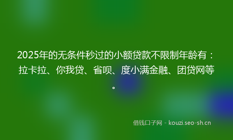 2025年的无条件秒过的小额贷款不限制年龄有：拉卡拉、你我贷、省呗、度小满金融、团贷网等。