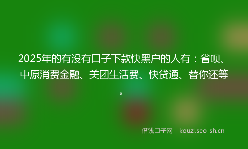 2025年的有没有口子下款快黑户的人有：省呗、中原消费金融、美团生活费、快贷通、替你还等。