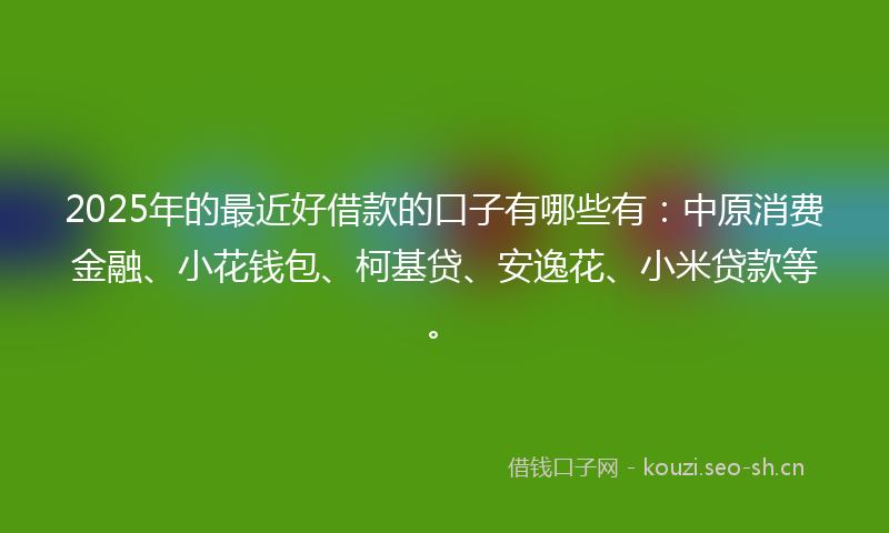 2025年的最近好借款的口子有哪些有：中原消费金融、小花钱包、柯基贷、安逸花、小米贷款等。