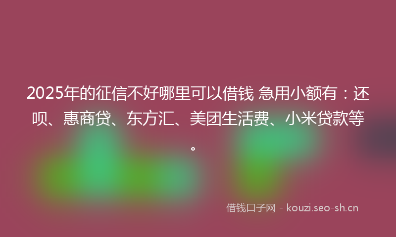 2025年的征信不好哪里可以借钱 急用小额有:还呗、惠商贷、东方汇、美团生活费、小米贷款等。