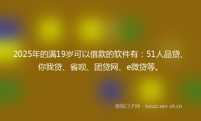 2025年的满19岁可以借款的软件有：51人品贷、你我贷、省呗、团贷网、e微贷等。