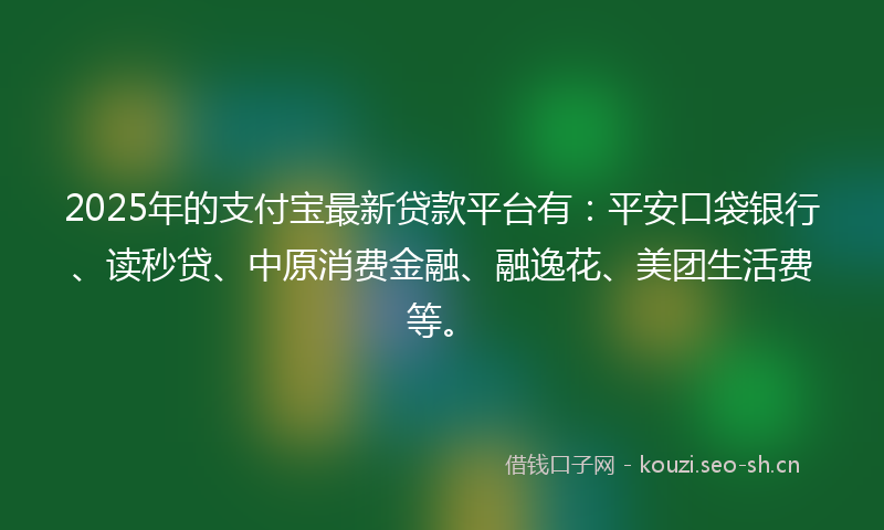 2025年的支付宝最新贷款平台有：平安口袋银行、读秒贷、中原消费金融、融逸花、美团生活费等。