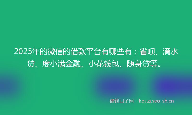 2025年的微信的借款平台有哪些有：省呗、滴水贷、度小满金融、小花钱包、随身贷等。