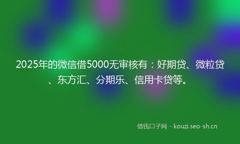 2025年的微信借5000无审核有：好期贷、微粒贷、东方汇、分期乐、信用卡贷等。