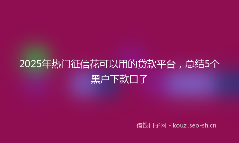 2025年热门征信花可以用的贷款平台，总结5个黑户下款口子